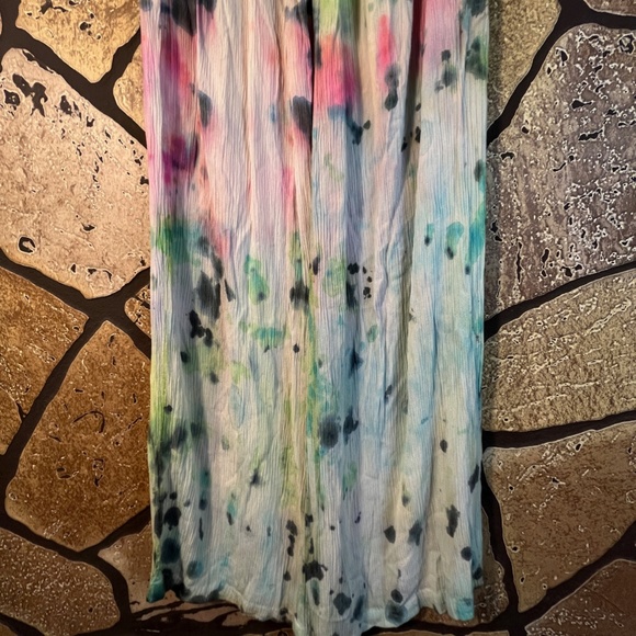Hand Tie Dye cotton smocked textured soft beach pants wide leg 1 of a kind - Picture 4 of 9